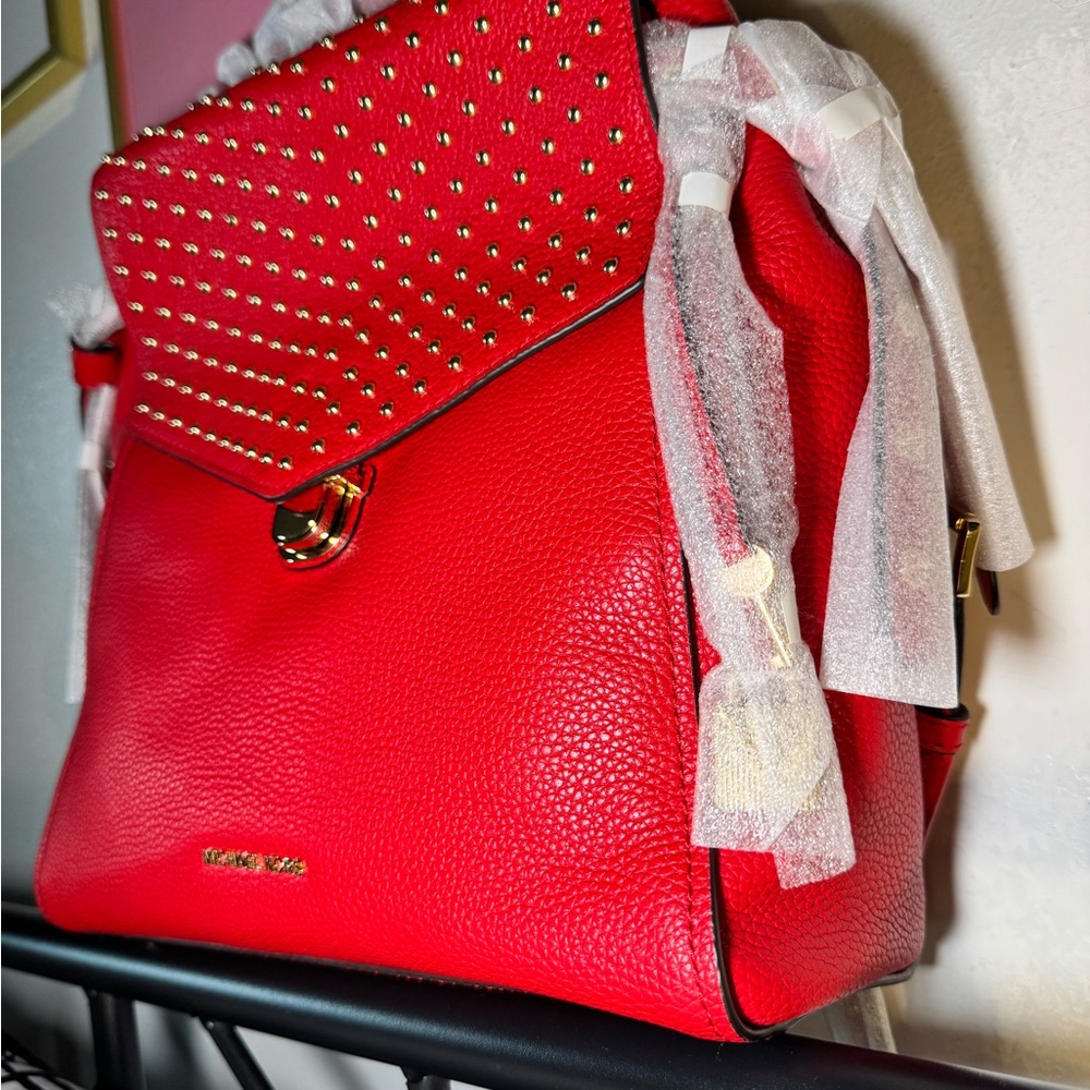 Michael Kors Red Studded Backpack - Picture 5 of 11